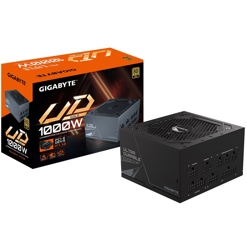 Gigabyte UD1000GM PG5 2.0 1000W ATX PSU Power Supply 80+ Gold >90% 120mm Fan Black Flat Cables Single +12V >100K Hrs Gigabyte UD1000GM PG5 2.0 1000W ATX PSU Power Supply 80+ Gold >90% 120mm Fan Black Flat Cables Single +12V >100K Hrs